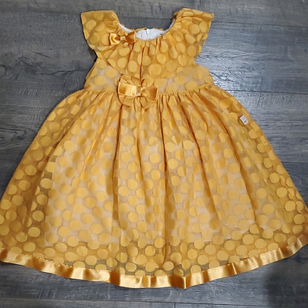 Yellow Polka Dot Toddler Dress with Bow